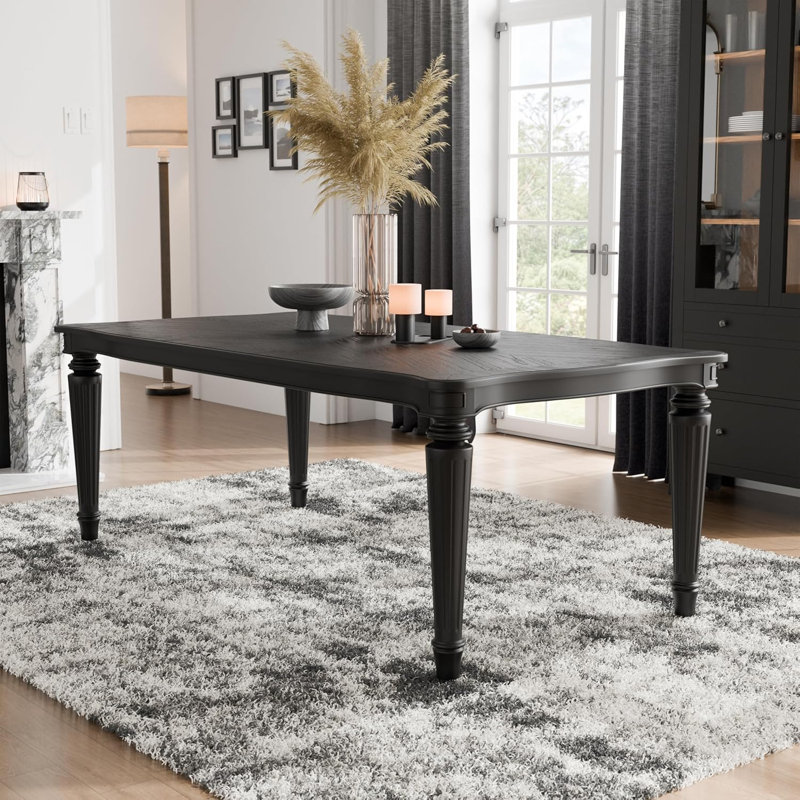 Rectangular Wooden Dining Table With Turned Fluted Legs, Black