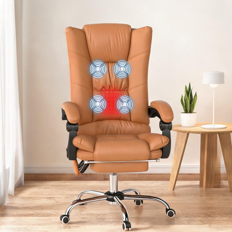 Chaises de bureau en cuir de polyuréthane brun clair, télécommande et conception réglable