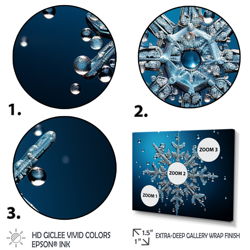 Décoration de flocon de neige bleu II - paysage d'hiver, Cadre flottant brun, H 16 po x l 32 po x P 1 po
