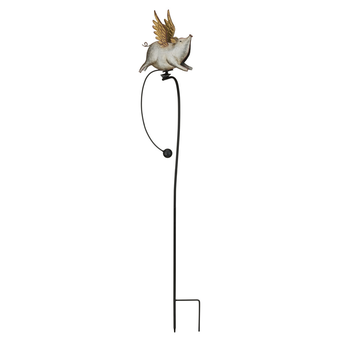 Luster Metal Animated Rocker Stake Balanced Garden Decorative Stake - Pig Regal Art & Gift