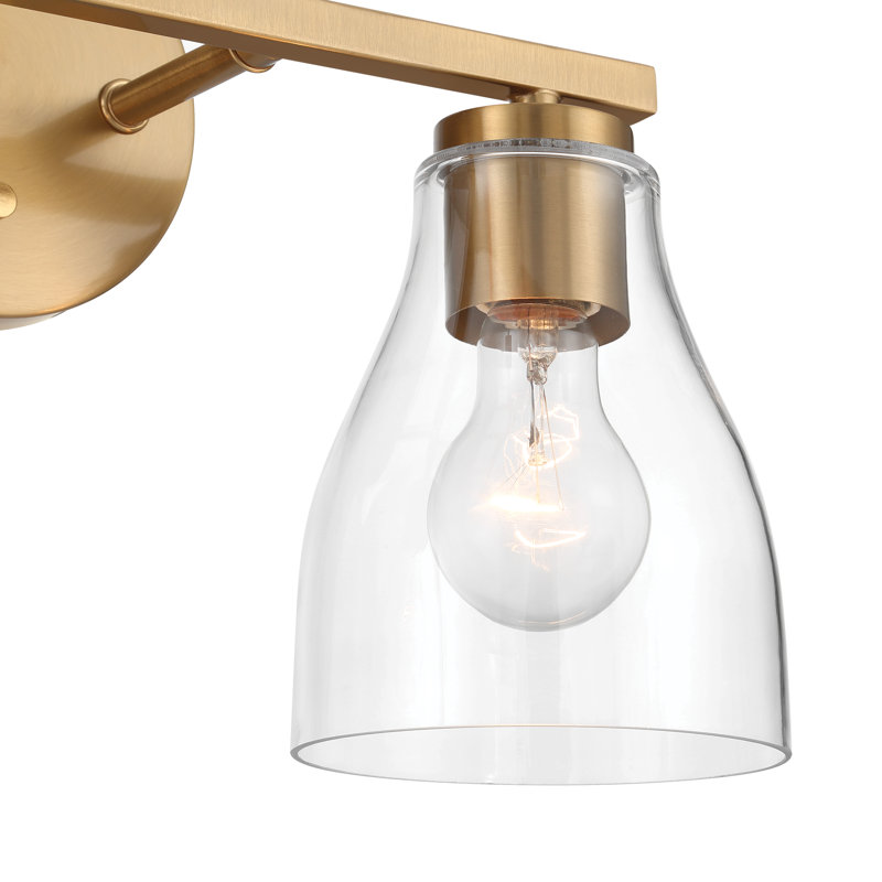 Lumière de meuble-lavabo à intensité variable, Laiton brossé, Deux lumières, 10" H x 15" W x 6.5" D