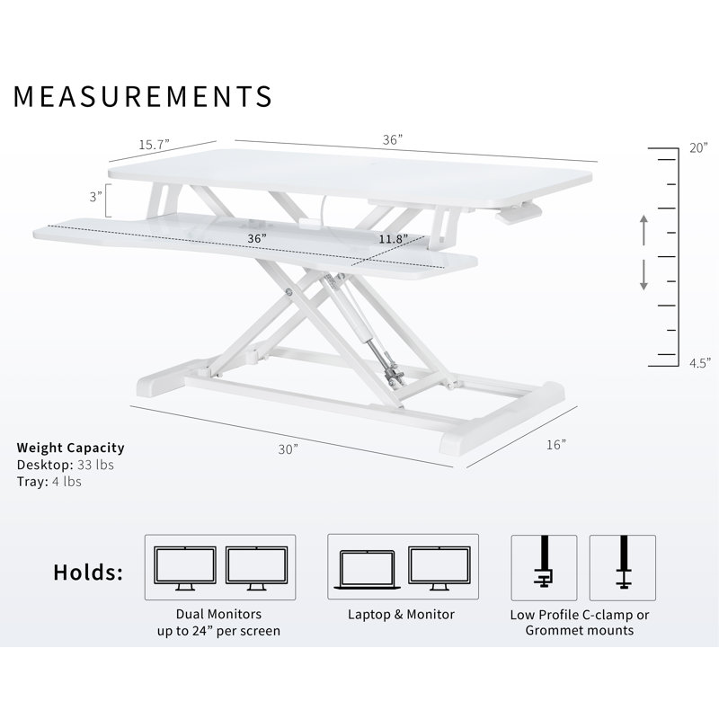 VIVO Height Adjustable Standing Desk Converter (DESK-V000K Series), 36", Whiteboard/White