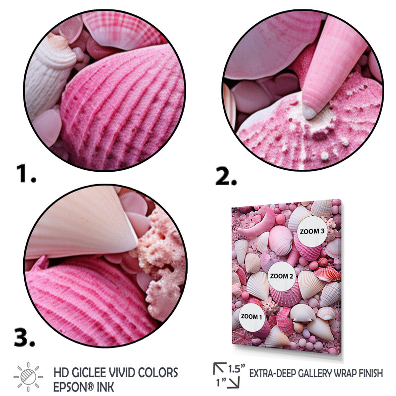Coquillage rose sur la plage sur toile, Cadre photo noir, H 20 po x l 12 po x P 1 po