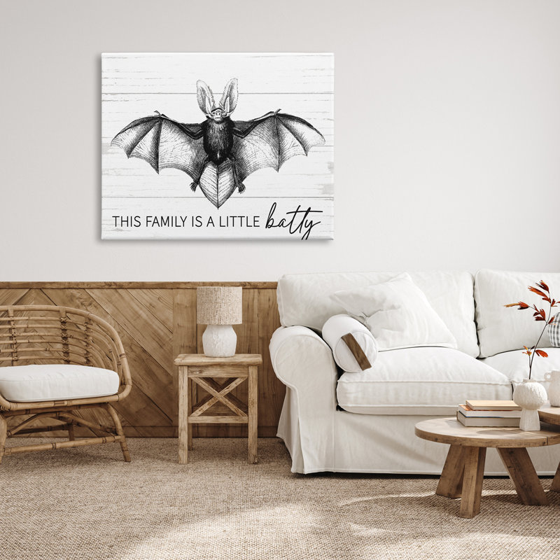 «This Family Is Batty Witty Saying», art texturé sur giclée noire encadrée par lettrage et doublure, Toile tendue