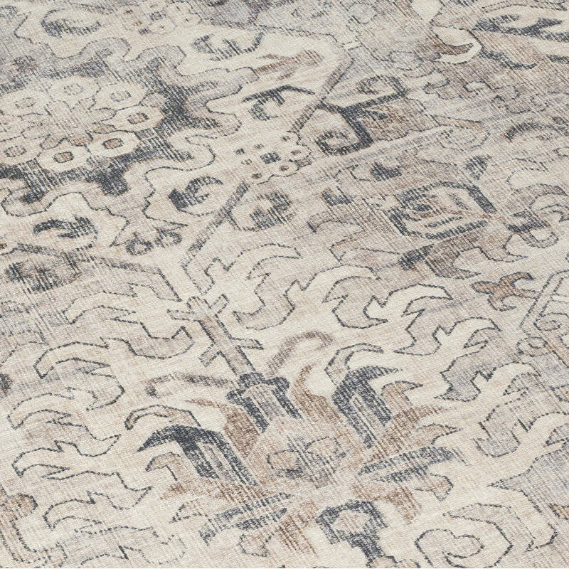 Nel Paz Border Beige Gray Ivory Machine Washable Area Rugs, Rectangle 3' x 5'