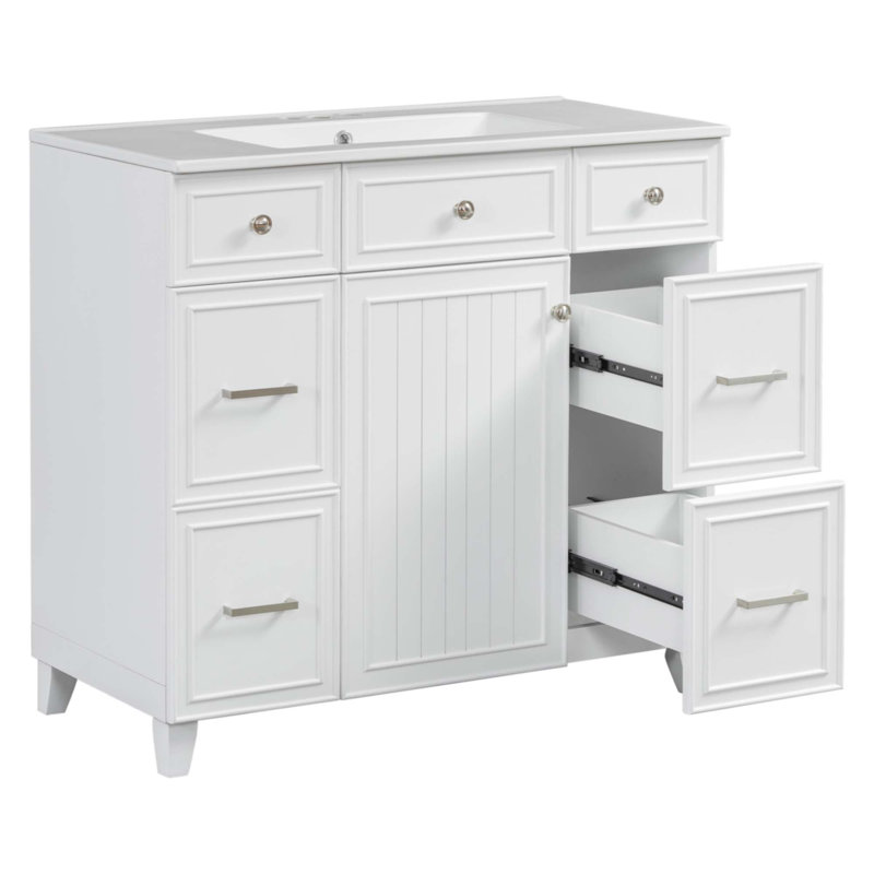 Meuble-lavabo 36 po avec lavabo en céramique, Blanc
