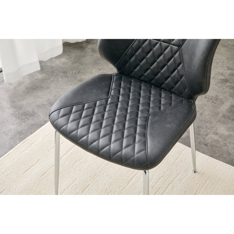 Chaises de salle à manger en cuir gris foncé de qualité supérieure avec pieds réglables en métal
