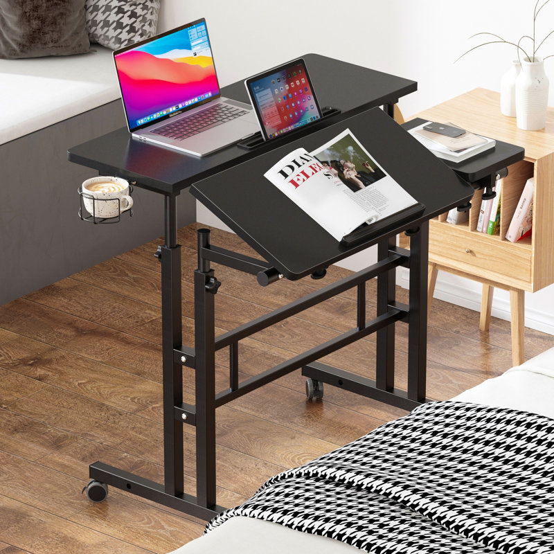 Lewyn Adjustable Metal Base Standing Desk, Black/Black