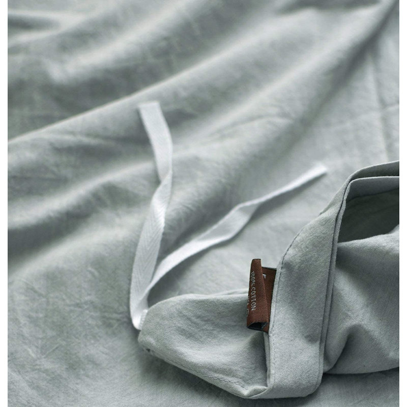 Ensemble de housse de couette en coton de couleur unie Stonewashed, Housse de couette simple + 1 taie décorative pour
