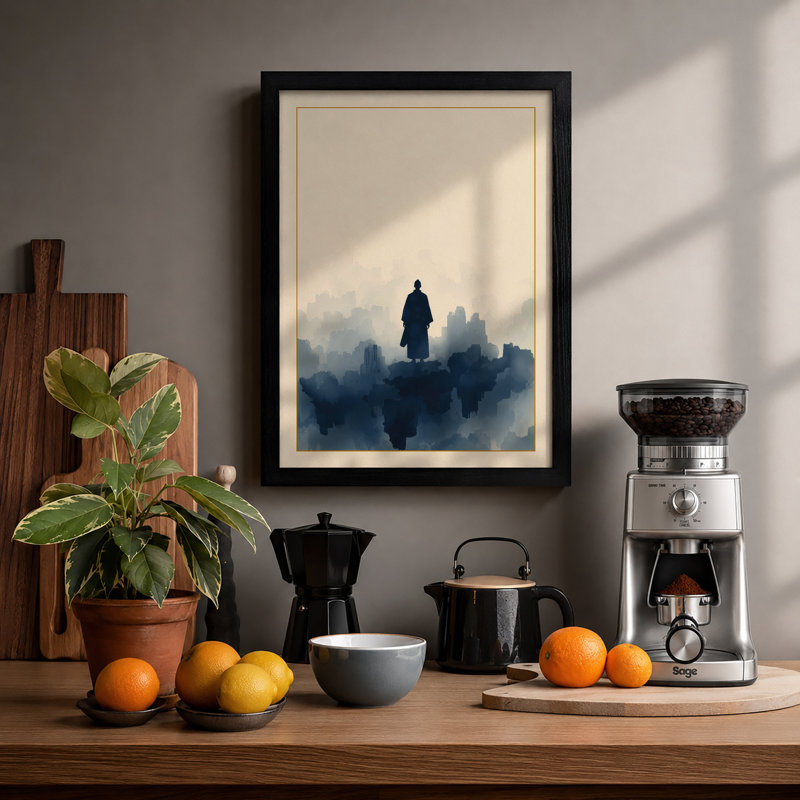 Solitary Vigil Japandi - Framed Print, A2 - 59.4 x 42.0 cm, Black