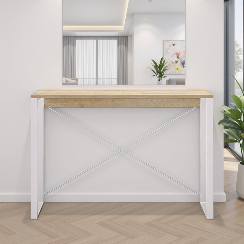 110cm Console Table, White, Natural
