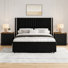 Modern Velvet Platform Bed With 2 Farmhouse Nightstands – 3-Piece Bedroom Set