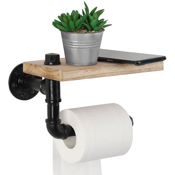 Creative Co-Op Metal Toilet Paper Holder Wall Rack and Bucket