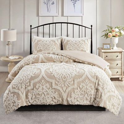 Literie en chenille de coton double / grand et chic avec fermeture à boutons 3 pièces