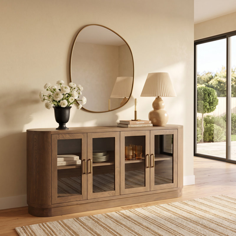 Vander 78" Oak Veneer Wood Buffet Sideboard, Tawny Brown