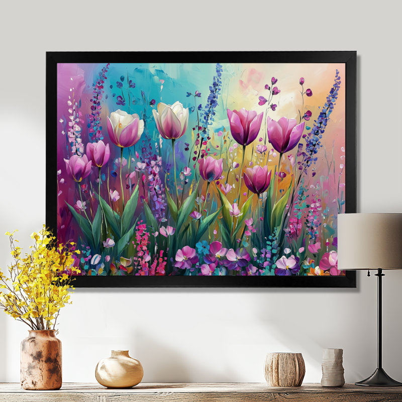 Iolia Fantasy, lavande et tulipes champ II - tulipes, art mural, H 12 po x l 20 po, Reproduction encadrée d'une seule photo