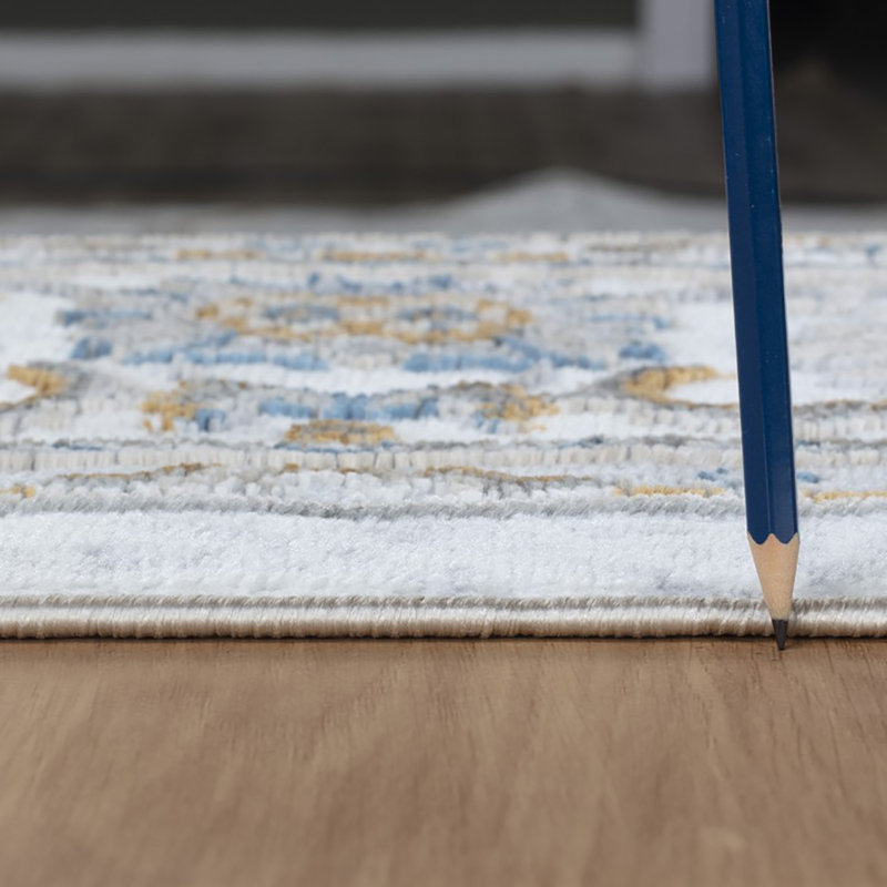 Legacy White and Blue Floral Polyester Area Rug 5'3" x 7'