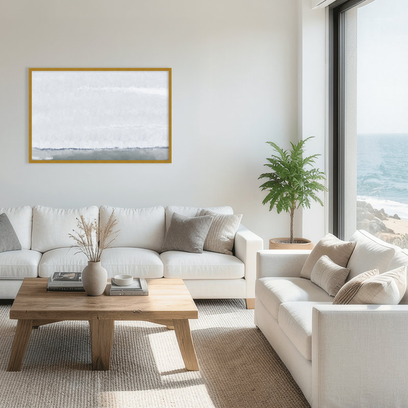 Coastal Retreat Silver Seas: Abstract Oceanscape, 16" H x 24" W x 1.125" D, Gold, Framed Print