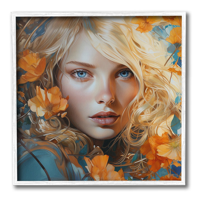 Giclée de femme avec regard ArtbyRB, Giclée encadrée blanc bord de mer, H 12 po x l 12 po