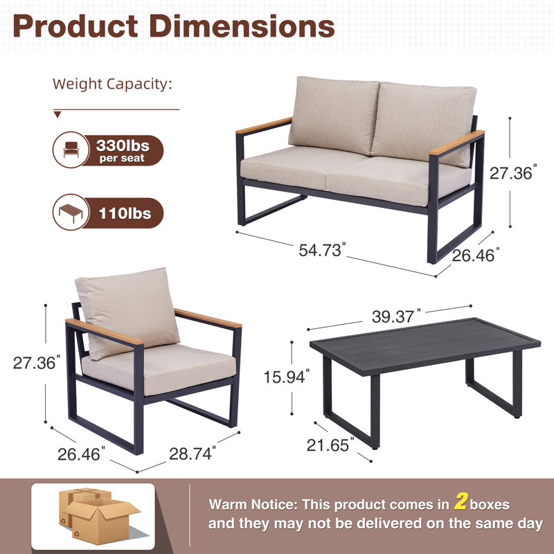 Ensemble de conversation avec canapé et coussins 4 pièces Asilinvale, Beige