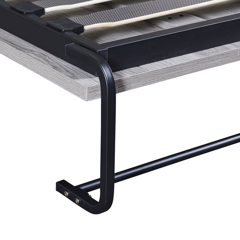 Lit-armoire pleine grandeur, structure robuste et grise compatible avec lit pliant gris