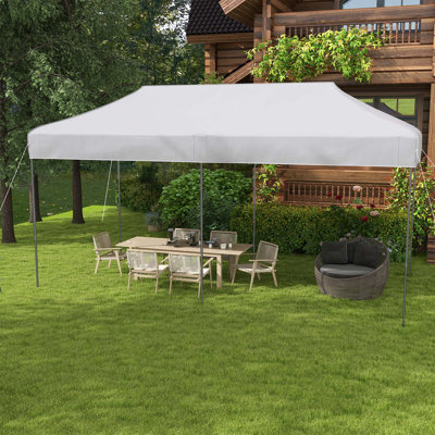 Tente à auvent escamotable 10 pi x 20 pi Outsunny, abri soleil instantané avec hauteur réglable à 3 niveaux, tente d'extérieur facile à monter pour les fêtes avec sac de transport à roulettes pour le jardin, le patio