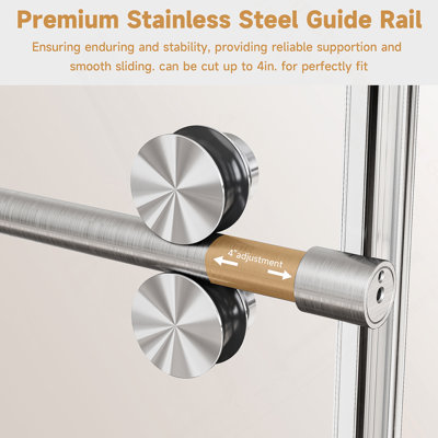 Porte de douche coulissante simple en acier inoxydable à tube rond de l 68 à 72 po x H 76 po, porte en verre trempé clair de 3/8 po d'épaisseur (10 mm), installation réversible, nickel brossé