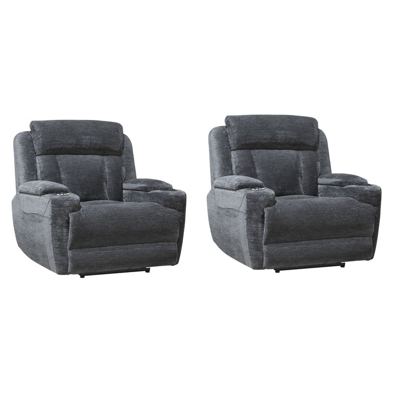 Pul 42" Upholstered Power Recliner with Adjustable Headrest Two Pack, Lucky Charcoal