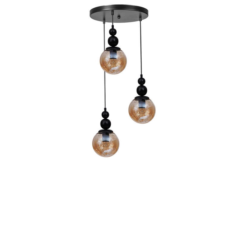 Élégant lustre miel et noir, structure en métal, 11,8 x 5,9 pouces | Hauteur réglable jusqu'à 31,5 pouces | 3 ampoules E27 de 40 W maximum (ampoule non incluse) | Luminaire élégant pour le décor du salon et de la salle à manger