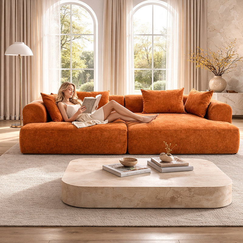 Aucun assemblage requis Canapé modulaire, canapé à assise profonde avec accoudoirs épais et rembourré moelleux pour le salon