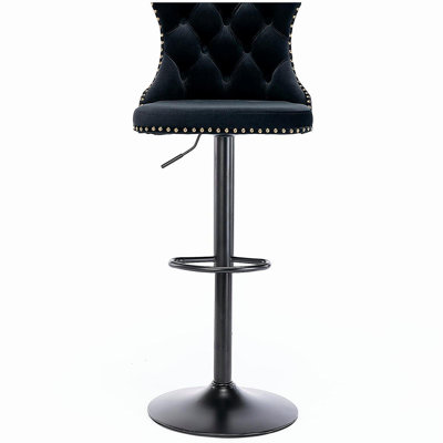 Tabourets pivotants en velours à hauteur de siège réglable, tabourets de bar rembourrés modernes avec dossier capitonné confortable, ensemble de 2
