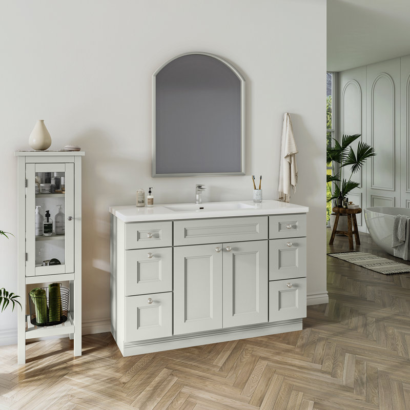 Armoire de salle de bain en bois massif prête à assembler avec tiroir Shaker - comptoir non inclus, Double shaker Laguna Grey