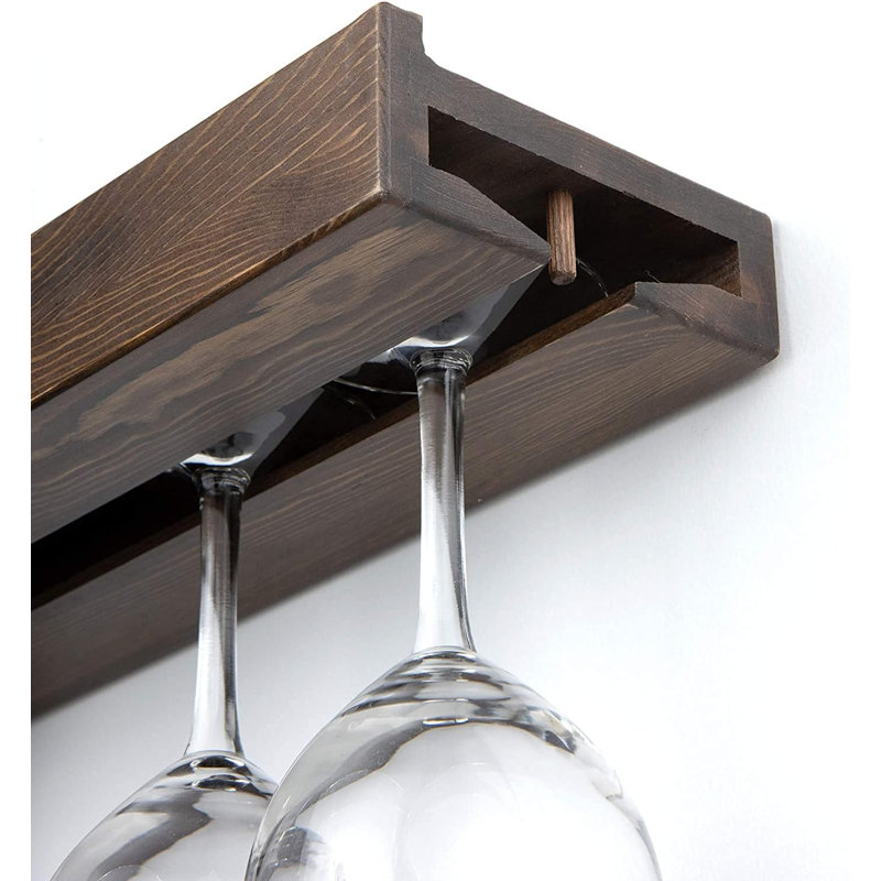 Support mural pour bouteilles de vin flottant en bois avec porte-verres