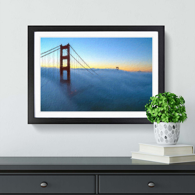 Golden Gate Bridge in the Clouds - Picture Frame Painting Print, 48cm H x 65cm W x 2cm D, Black Framed