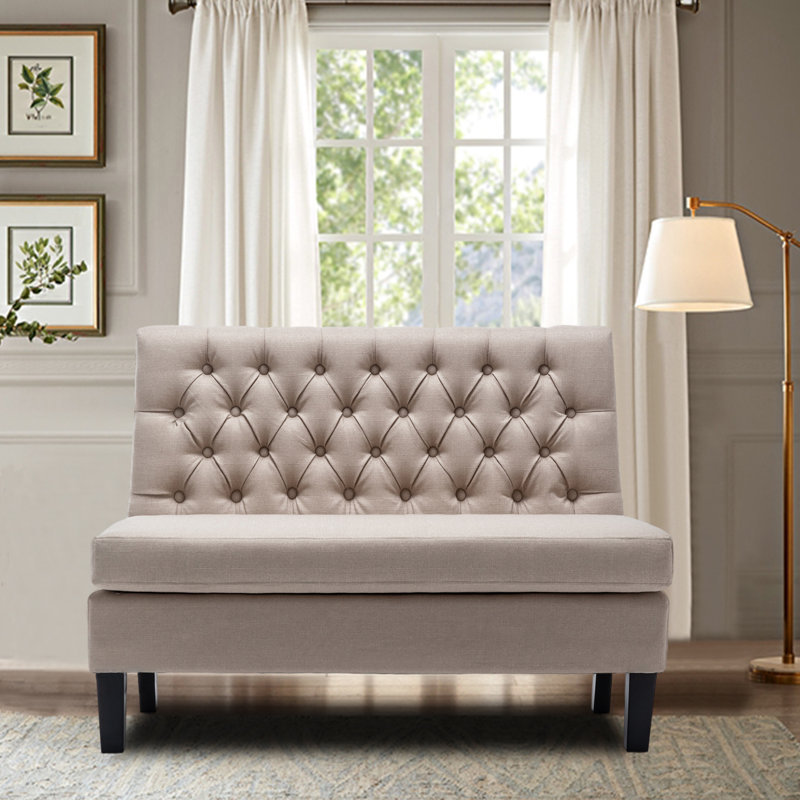 Mccue Upholstered 43'' Settee, Beige Linen Blend