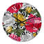 Horloge murale à motif fleurs rouges et jaunes sur fond noir et blanc-681806414