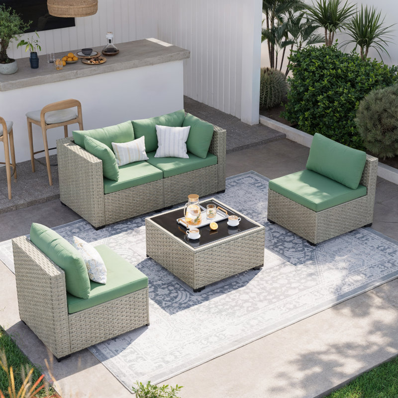 5 Pieces Patio Conversation Set, Green