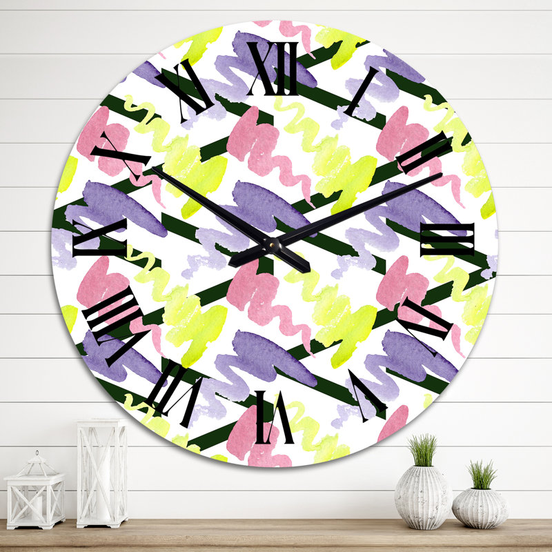 Horloge murale à motif zigzag jaune, Moyen