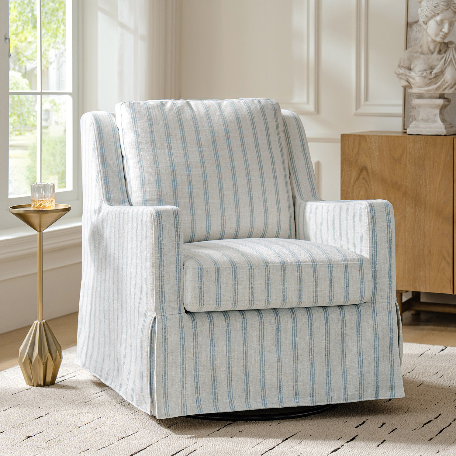 Lillie Swivel Rocking Armchair, Blue Striped