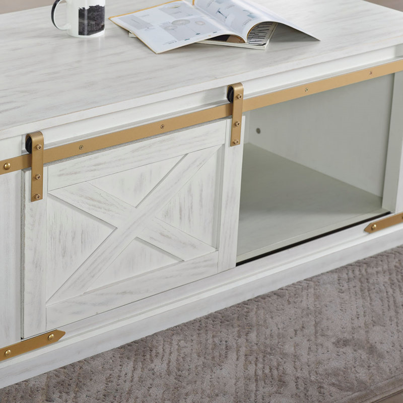 Table basse de salon de style rustique blanc antique 1 pièce avec tablettes ouvertes