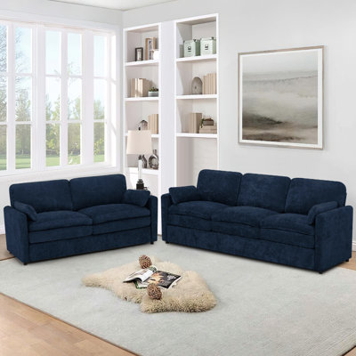 Canapé moderne moelleux de 69 po et 89 po avec coussin rembourré, canapé 3 places et 2 places en chenille avec coussins bien rembourrés, canapé rembourré 2 pièces pour le salon, la chambre à coucher