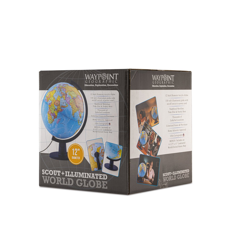Globe terrestre de bureau bleu Scout 12 pouces avec éclairage DEL, base en plastique, méridien en plastique