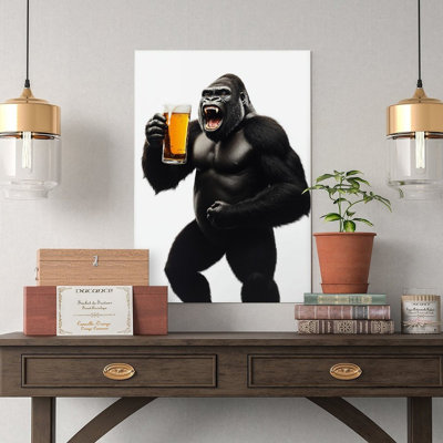 Canvas Wall Art Gorilla Drinking Beer Poster-2 Vintage Poster Print Home Decor