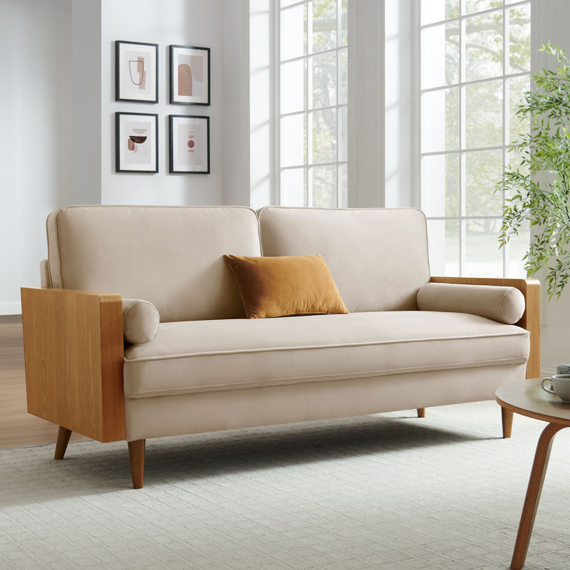 Kellan Performance Velvet Sofa, Walnut Almond, 33.47" H x 72.32" W x 31.69" D, 3