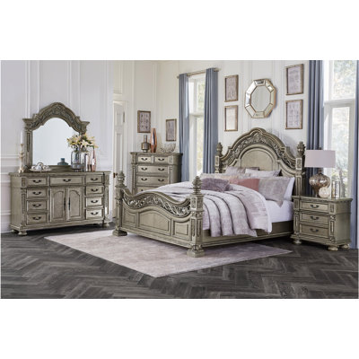 Ensemble de chambre à coucher à très grand lit 4 pièces Thompsons: lit, commode, miroir, table de chevet