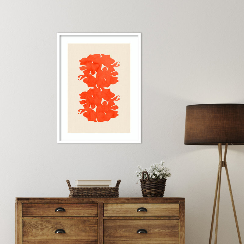 «Orange Floral Silhouettes» par Ortanza, impression sur bois encadrée, H 33 po x l 25 po, Blanc svelte