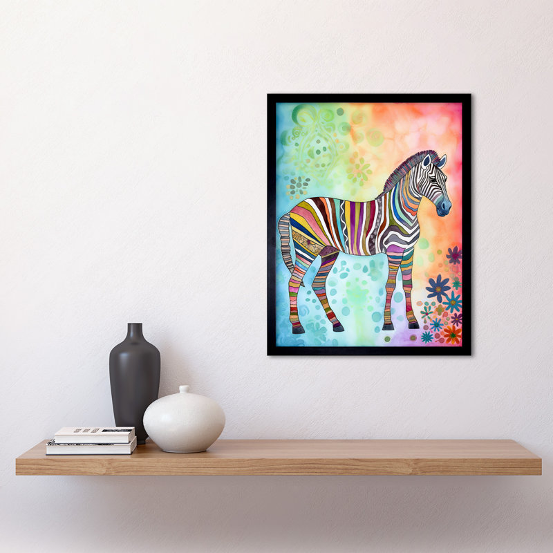 Rainbow Floral Zebra Folk Art Art Print Framed Poster Wall Decor 12x16 inch