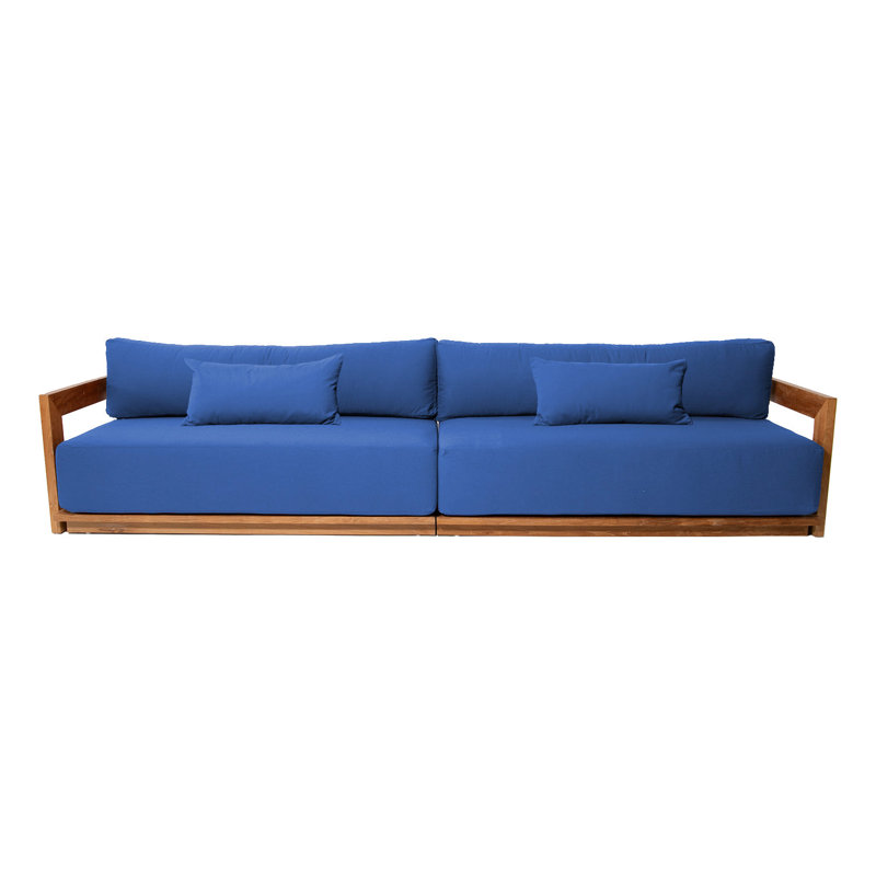 Varenna 119'' Wide Rectangle Teak Patio Sofa with Sunbrella® Cushions, Sapphire