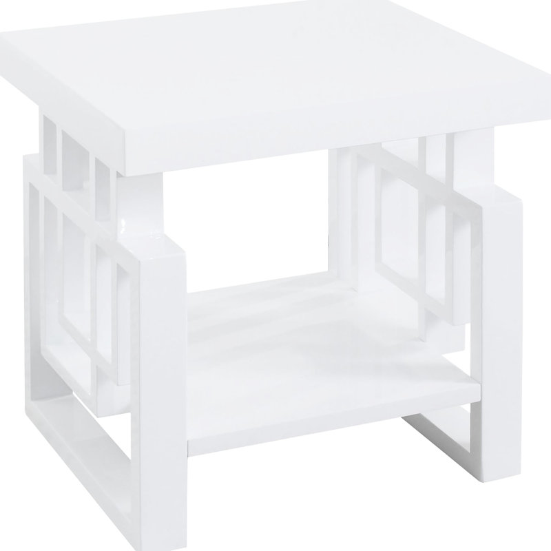 Glossy White Rectangular End Table With Functional Shelving Living Room Practical And Decorative