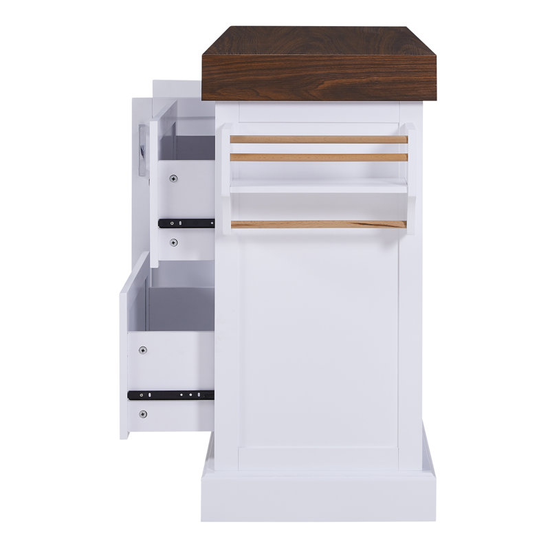 53" Large Kitchen Island With 3.5" Thick Desktop, Spice And Towel Racks, Rolling Kitchen Island With Storage On 5 Wheels, 2 Extra-Large Drawers, For Home, Kitchen, Dining Room, White